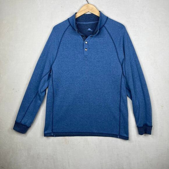 Tommy Bahama Sweater Men's Large Cadet Copen Blue Reversible Snap Button - Picture 5 of 7